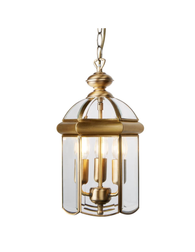 Searchlight Bevelled 3 Light Lantern Pendant Antique Brass & Glass