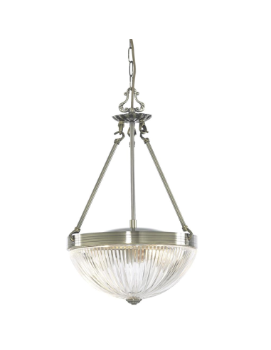 Searchlight Windsor II Pendant Ceiling 2 Light Antique Brass & Ribbed Glass