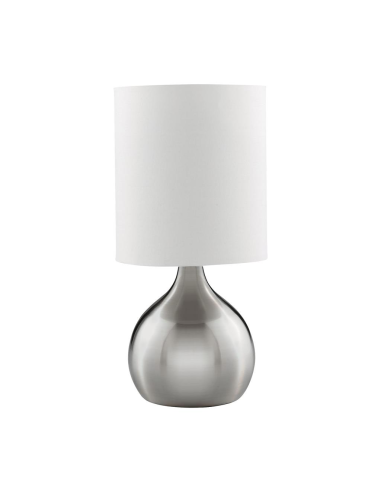 Searchlight Touch Table Lamp Base & White Drum Shade Satin Silver