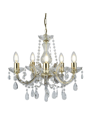 Searchlight Marie Therese 5 Light Pendant Polished Brass & Clear Crystal