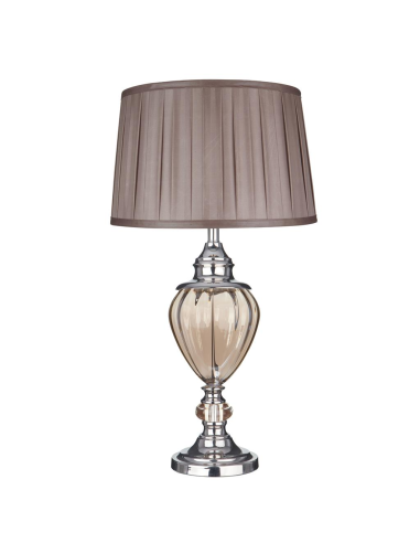 Searchlight Greyson Table Lamp Amber Glass & Brown Pleated Shade