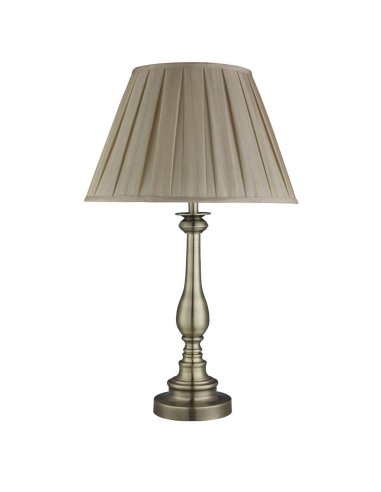 Searchlight Flemish Table Lamp Antique Brass Spindle & Mink Pleated Shade