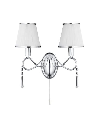 Searchlight Simplicity Twin Wall Light Chrome, Glass & White Shades