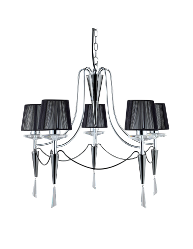 Searchlight Duchess 5 Light Ceiling Pendant with Black Shades Chrome & Crystal