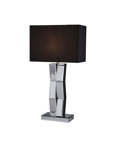 Searchlight Reflect Table Lamp Mirrored Glass & Black Faux Silk Shade