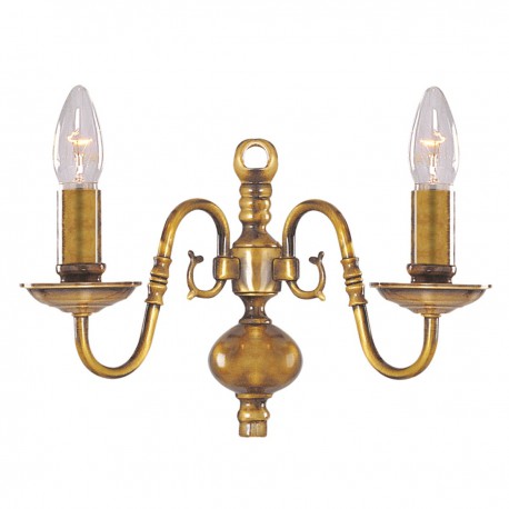 Searchlight Flemish Twin Wall Light Solid Antique Brass